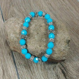 Blue & Silver Stones Beaded Bracelet Gemstones Beads Jewelry Jewel Trinket Gift